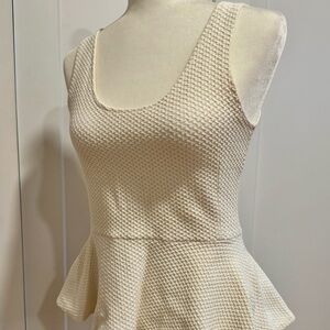 Anthropologie-Ganni Cream Scoop Neck Cotton Blend Stretch Fabric tank w/ Peplum